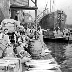 Unloading Ships at London Docks, 1908