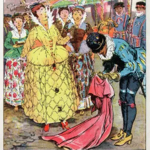 Walter Raleigh lays his cloak at Queen Elizabeth Is feet