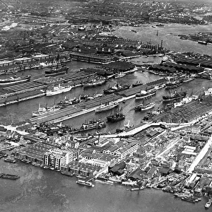 West India Docks, London from the air in the 1920s