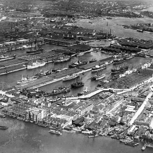 West India Docks, London from the air in the 1920s