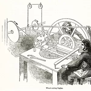 Wheel cutting at a clock factory, Moore and Co, London 1842