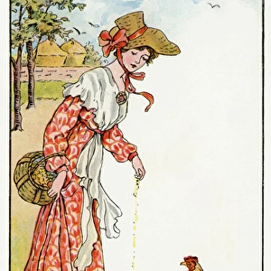 Woman feeding hens