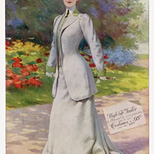 Woman in tailor-made jacket and skirt