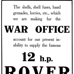 WW1 advertisement, Rover Company making munitions