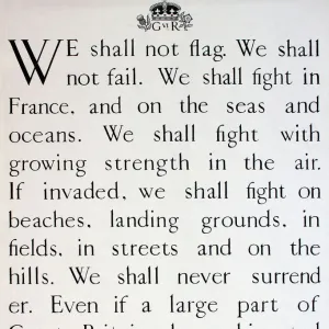 WW2 poster, We shall not flag, Winston Churchill speech