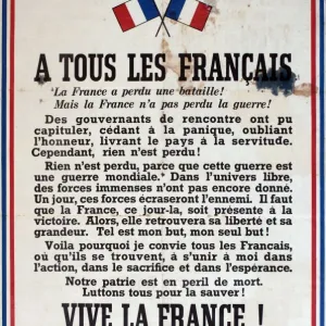 WW2 poster, A tous les francais, General de Gaulle