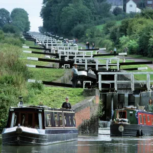 Caen Hill Locks with narrow boats - Wiltshire - UK