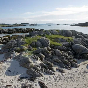 Unspoilt wild beach at low tide from Fidden Farm on south coast of Isle of Mull, Scotland, UK