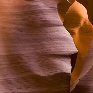 USA - Light that penetrates into the narrow canyon walls creates beautiful hues on the graceful curves of sandstone rock in the Lower Antelope Canyon, probably the most famous "slot canyon" in the Southwest. Antelope Canyon