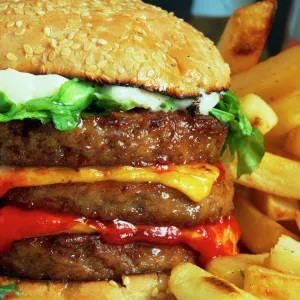 Cheeseburger and chips