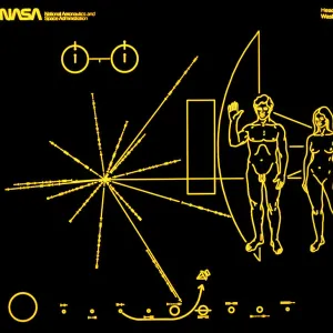 Coloured pictorial plaque on Pioneer 10 and 11