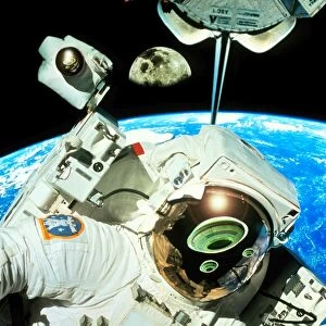 Computer artwork of UFOs in an astronauts visor