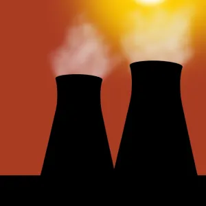 Cooling towers at sunset, artwork