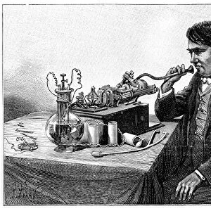 Edison talking into his phonograph