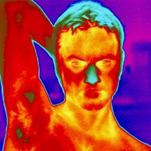 Thermogram of a mans head and shoulders