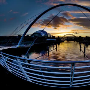 The Gateshead Millennium Bridge, Sage, Tyne Bridge and Newcastle upon Tyne river quayside