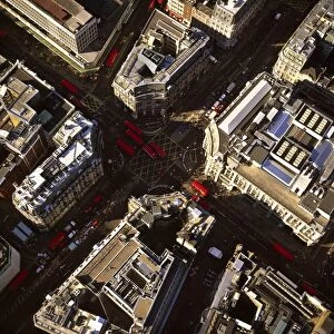 Aerial image of Oxford Circus, a busy intersection of Regent Street and Oxford Street