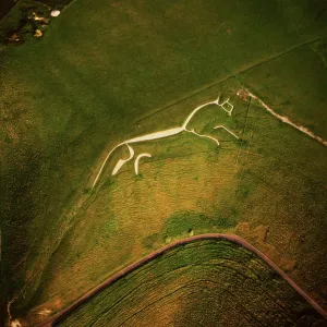 Aerial image of the Uffington White Horse, Berkshire Downs, Vale of White Horse