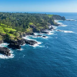 Aerial of the Unesco world heritage site Norfolk island, Australia