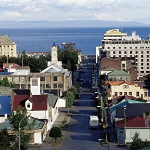 Aerial view of the city, Punta Arenas, Magallanes, Patagonia, Chile, South America