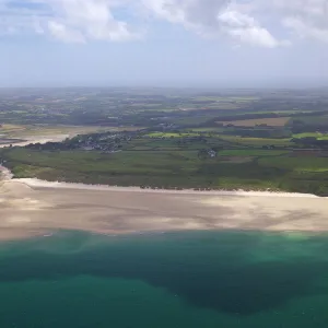 Aerial view of Hayle estuary, St. Ives Bay, Cornwall, England, United Kingdom, Europe