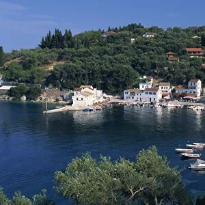 Aerial view over Loggos harbour