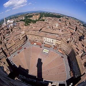 Aerial view of the Piazza del Campo and the town of Siena