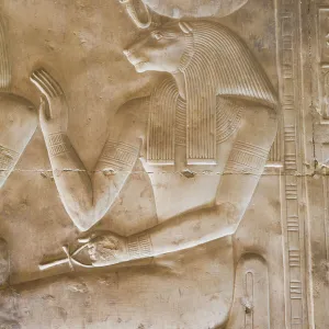 Bas-relief of the Goddess Sekhmet, Temple of Seti I, Abydos, Egypt, North Africa, Africa