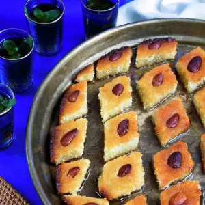 Basbousa, Egyptian semolina cake, Middle Eastern food, Egypt, North Africa, Africa