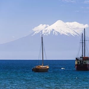 Capitan Hse Traditional Sailing Ship on Llanquihue Lake with Osorno Volcano behind