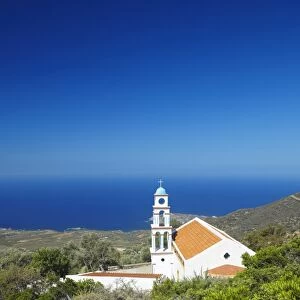 Church overlooking the Aegean Sea, Chania, Crete, Greek Islands, Greece, Europe
