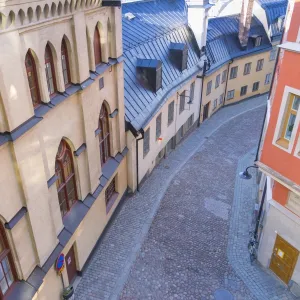 Cobbled street in Sodermalm and colourful architecture, Stockholm, Sweden, Scandinavia