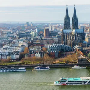 Cologne Cathedral and Hohenzollern Bridge, Cologne (Koln), North Rhine Westphalia, Germany, Europe