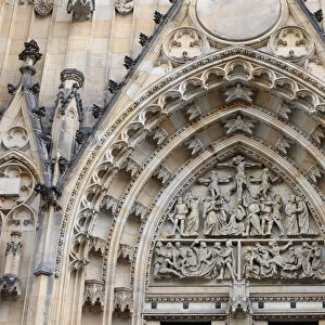 The Crucifixion, St. Vituss Cathedral tympanum, Prague, Czech Republic, Europe