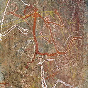 Dancing figures at Nourlangie Rock, aboriginal shelter and rock art site in Kakadu National Park