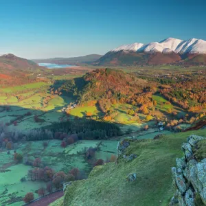 Derwentwater, Skiddaw and Blencathra mountains above Keswick, from Cat Bells, Lake