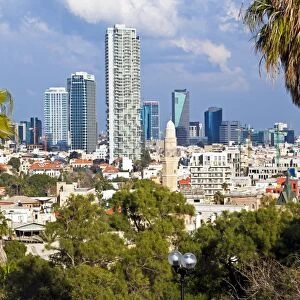 Downtown buildings viewed from HaPisgah Gardens (The Summit Garden), Jaffa, Tel Aviv, Israel, Middle East