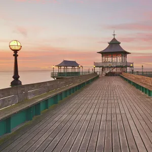 A dusk view of Clevedon Pier, in Clevedon, on the Bristol Channel coast of Somerset