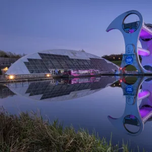 The Falkirk Wheel at night, Falkirk, Stirlingshire, Scotland, United Kingdom, Europe