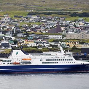 Ferry entering Port of Torshavn, Faroe Islands, Kingdom of Denmark, Europe