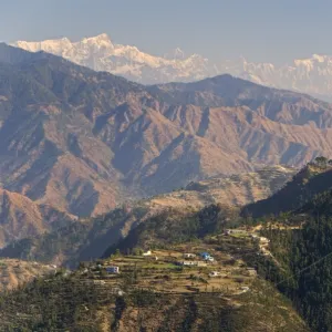 Gangotri Mountains, Garwhal Himalaya, seen from Mussoorie hill station, Uttarakhand, India, Asia