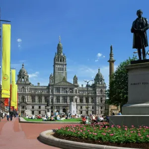 Glasgow Town Hall and Robert Peel Monument Print, Scotland Glasgow Town Hall and Robert Peel Monument Print, Scotland