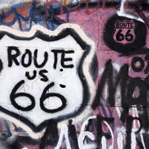 Graffiti covered gas station, Route 66, Amboy, California, United States of America