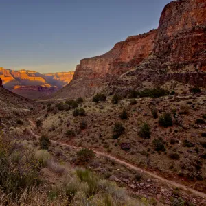 Grand Canyon viewed from Bright Angel Trail just south of Indian Gardens at sundown