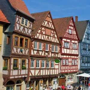 Half timbered houses in the pedestrian zone of Ochsenfurt, Franconia, Bavaria