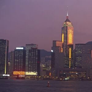 Hong Kong skyline illuminated at dusk, Hong Kong, China, Asia
