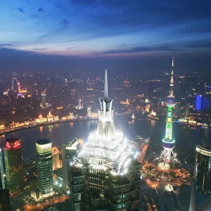 Jinmao and Pearl Towers and Pudong skyline, Shanghai, China, Asia