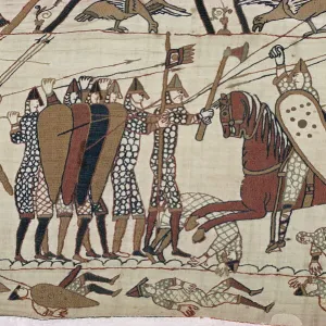 King Harolds foot soldieres with spears and battle axes, Bayeux Tapestry