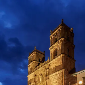 La Inmaculada Concepcion Cathedral at dusk, Barichara, Santander Department, Colombia