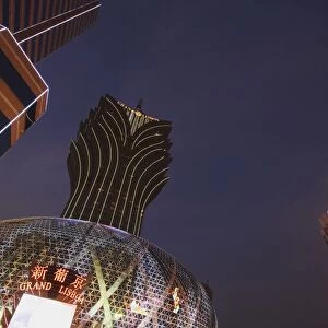 Lights of Grand Lisboa Casino and Bank of China Building, Macau, China, Asia